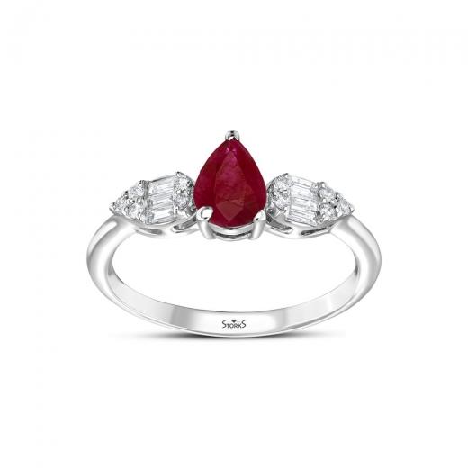 1.03 ct. Diamond Cherry Baguette Natural Ruby Ring