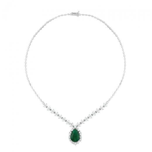 14,97 ct Diamant-Halskette mit natürlichem Smaragd
