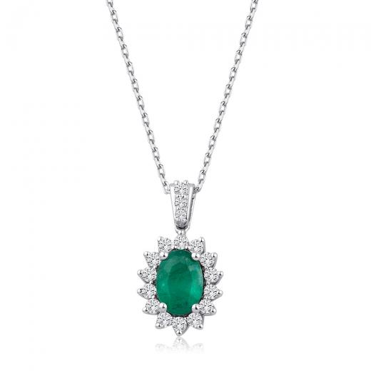 0.90 ct. Diamond Natural Emerald Necklace