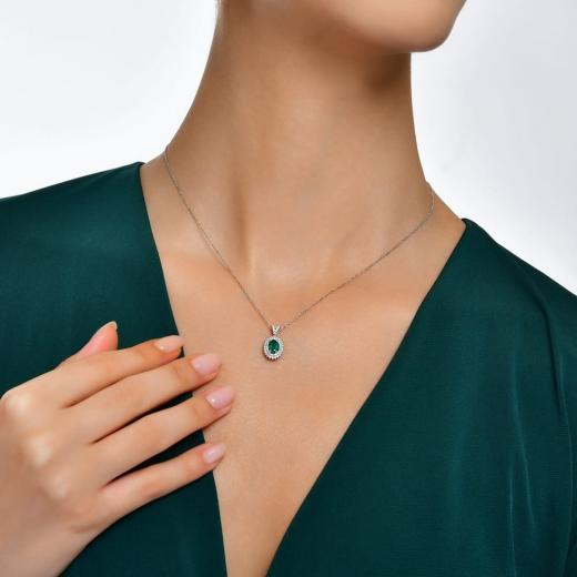 0.85 ct. Diamond Natural Emerald Necklace