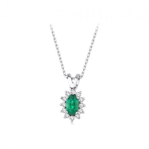 0.34 ct. Diamond Natural Emerald Necklace