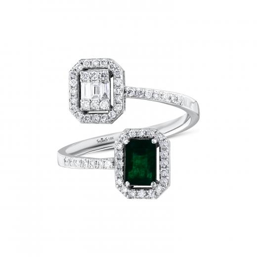 0.86 kt. Diamant Baguette Natürlicher Smaragd Ring