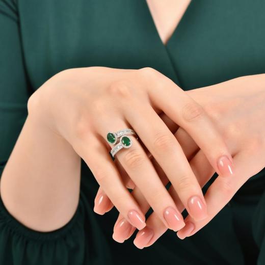 2.05 ct. Diamond Baguette Natural Emerald Ring