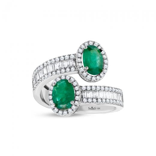 2.05 kt. Diamant Baguette Natürlicher Smaragd Ring