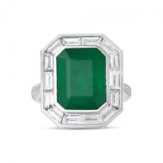 7,73 ct Diamant-Ring mit natürlichem Smaragd