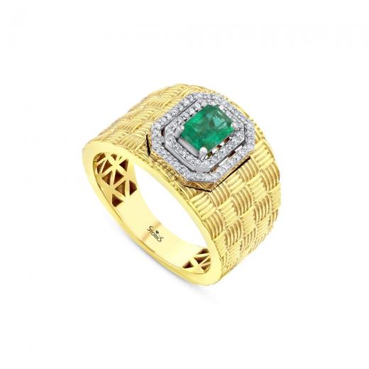 0,64 ct. Diamant-Natürlicher Smaragdring