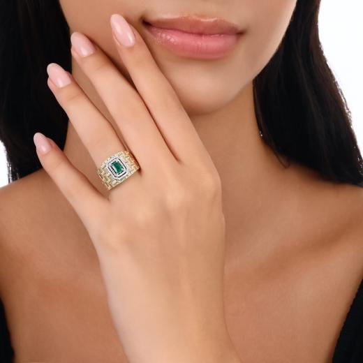 0,64 ct. Diamant-Natürlicher Smaragdring