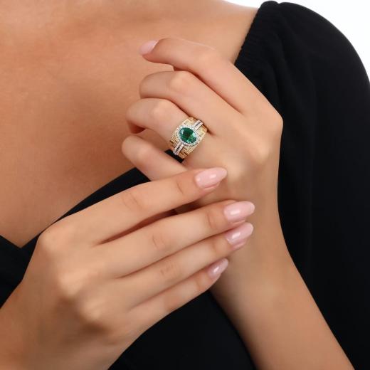 1,09 ct. Diamant-Natürlicher Smaragdring