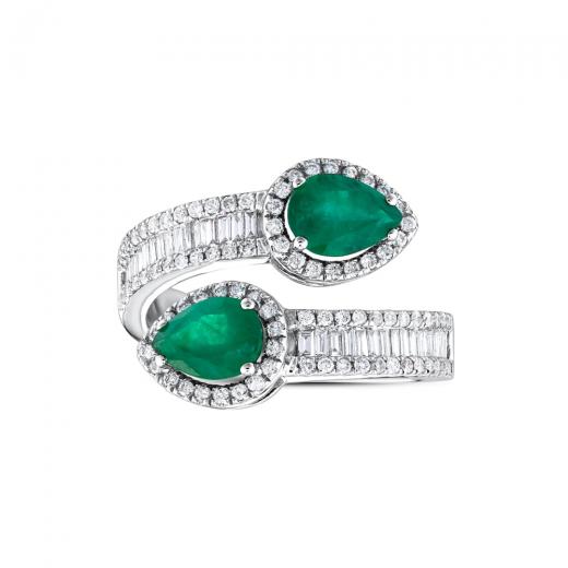 2.05 kt. Diamant Baguette Natürlicher Smaragd Ring