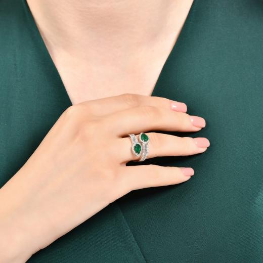 2.05 ct. Diamond Baguette Natural Emerald Ring